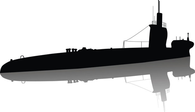 Detailed submarine silhouette. Vector