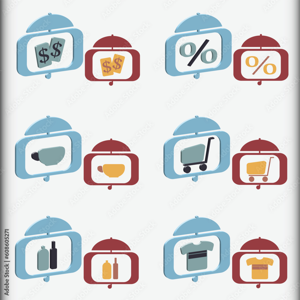 Poster nice set of shopping icons in two different styles