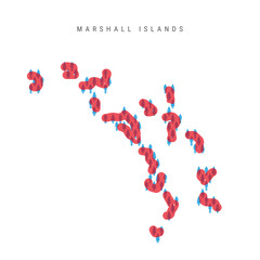 Marshall Islands population map. Stick figures Marshallese people map with bold red translucent country border. Pattern of men and women icons. Isolated vector illustration. Editable stroke.