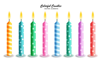 Candles set vector design. Birthday colorful candle for events, anniversary and occasion elements. Vector illustration element collection.