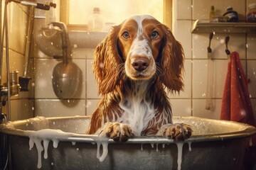 Washing dog. Generate Ai
