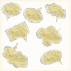 vector  set of eight retro speech crumpled paper bubbles