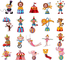 Fototapeta premium cartoon happy circus show icons collection