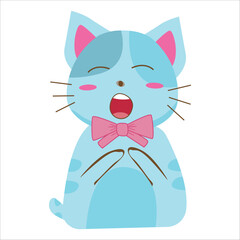 Vector illustration cat blue speak with a happy expression. Cute kitten in cartoon style. for postcard, banner, web, design, arts