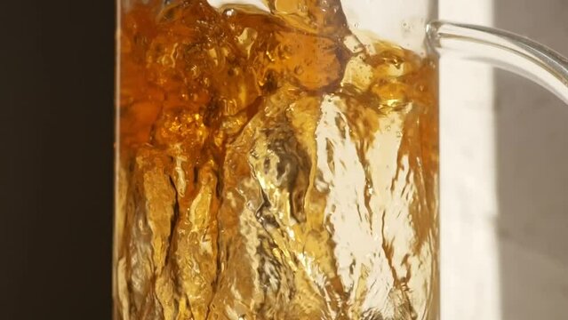 french press close up tea brewing