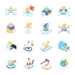 Collection of Cryptocurrency Isometric Icons 

