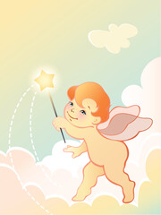 Vector illustration of a angel baby with wand