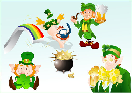 Creative Conceptual Design Art of Funny St. Patrick's Day Leprechaun Characters Vector Illustration