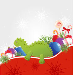 Christmas vector  background with decorations and toy dragon
