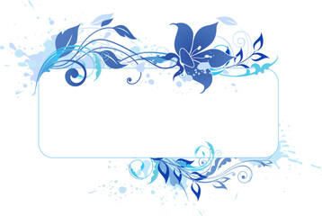 Fototapeta na wymiar Blue vector banner with floral ornament and blots