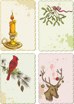 vector retro Christmas greeting cards