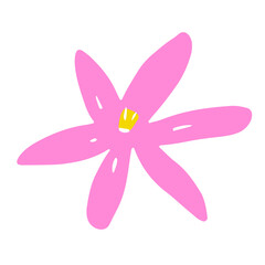 Vector abstract flower. Color blossom isolated on white background. Hand-drawn daisy. Cartoon pink petals Plant. Fresh bouquet sign. Symbol of summer, spring, nature floret. Cute floral illustration