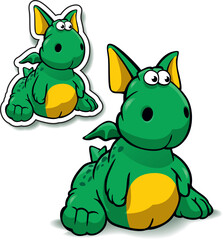The image of an amusing toy of a ridiculous green dragon with wings