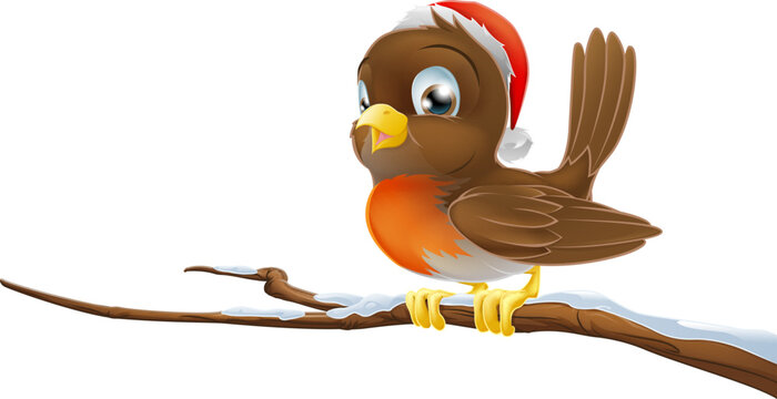 A Christmas Robin bird sitting on snowy branch illustration