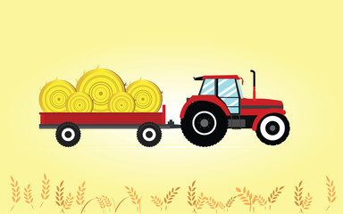 Farm tractor icon illustration with wheat field in the background. Agriculture and Farming. Agribusiness Tracktor. Rural landscape. Design elements for info graphic, websites and print media. Tractor 