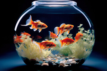 round fish tank with goldfish. AI-generated