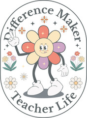 Teacher Retro Flower Sublimation Bundle