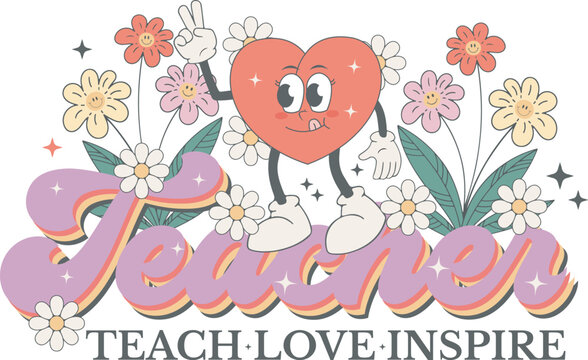 Teacher Retro Flower Sublimation Bundle