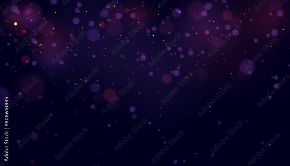 Poster Light effect purple bokeh shade. Texture of highlights and sparkling particles. Magic effect concept. Vector
