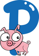 cartoon illustration of P letter for pig
