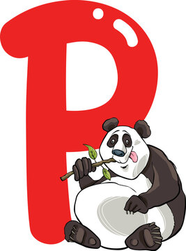 cartoon illustration of P letter for panda