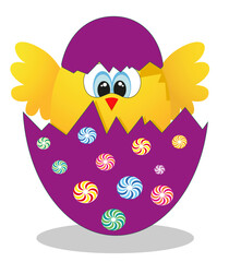 Surprise Yellow Chick Peeking Out Of An Easter Egg. vector illustration