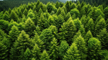 Fototapeta premium Lush Canopies of Pine Trees in a Verdant Forest, generative ai