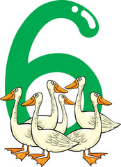 cartoon illustration with number six and geese