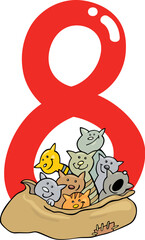 cartoon illustration with number eight and cats