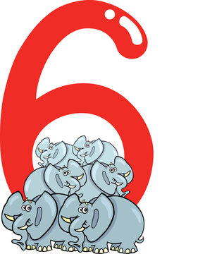 cartoon illustration with number six and elephants