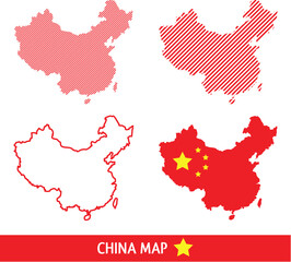 Vector illustration of Map of China in four different designs.