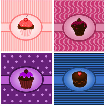 Illustration of different kind of vintages with cupcakes
