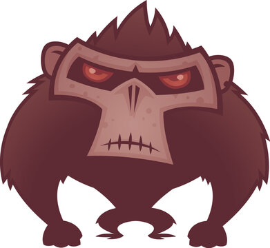 Vector cartoon illustration of an angry ape with red eyes.