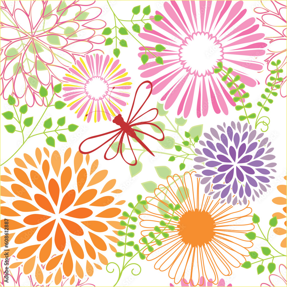 Poster abstract springtime colorful flower seamless pattern background