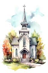 church chapel watercolor clipart cute isolated on white background