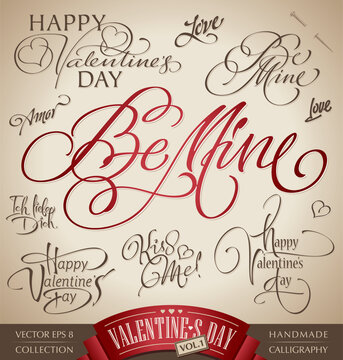 set of 10 valentine's hand lettered headlines - handmade calligraphy; vector illustration (eps8)