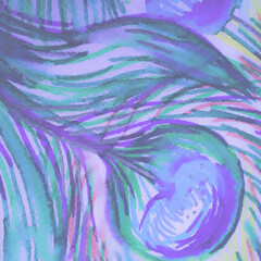 MulticoloredPeacock Design. Watercolor Texture