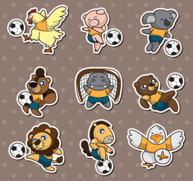 cartoon animal soccer player stickers