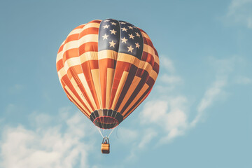 Naklejka premium American flag air balloon on sky, closeup with copy space. generative ai