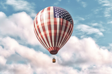 Fototapeta premium American flag air balloon on sky, closeup with copy space. generative ai