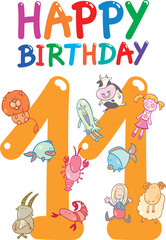 Naklejka premium cartoon illustration design for eleventh birthday anniversary