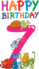 cartoon illustration design for seventh birthday anniversary