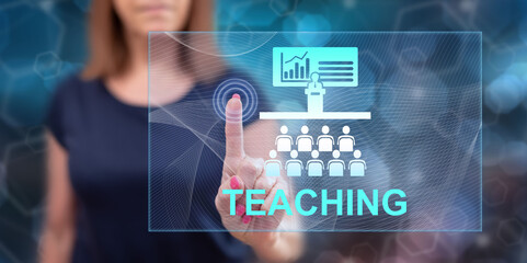 Woman touching a teaching concept