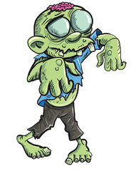 Cute green cartoon zombie. Isolated on white