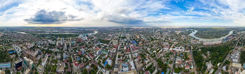 Krasnodar, Russia - August 27, 2020: Summer aerial panorama of the city. Panorama 360 - obrazy, fototapety, plakaty
