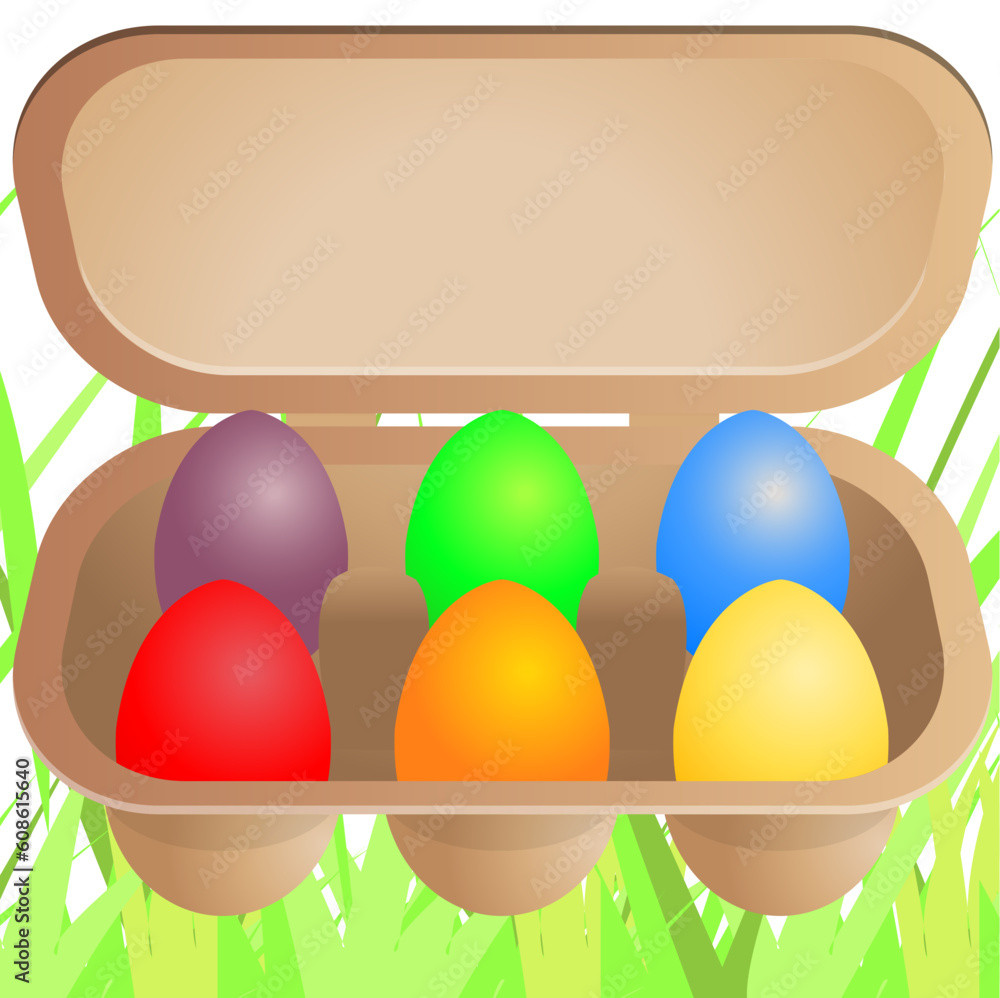 Aufkleber Easter eggs in cardboard box. Also available as a Vector in Adobe illustrator EPS format, compressed in a zip file. The vector version be scaled to any size without loss of quality.