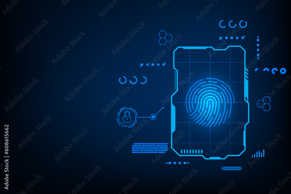 Poster vector abstract technology cyber security online concept. fingerprint on circuit board.