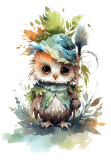 druid forest watercolor clipart cute isolate white background
