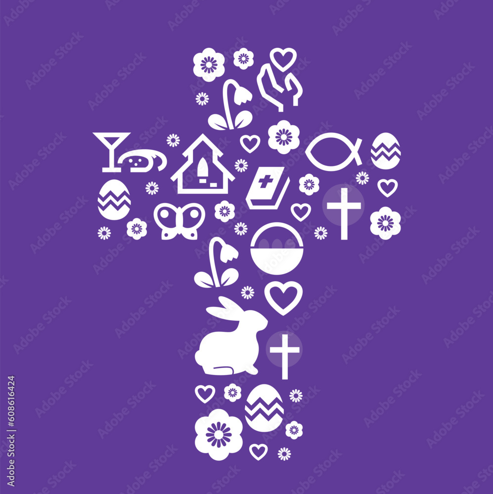 Poster cross with easter design elements inside. vector