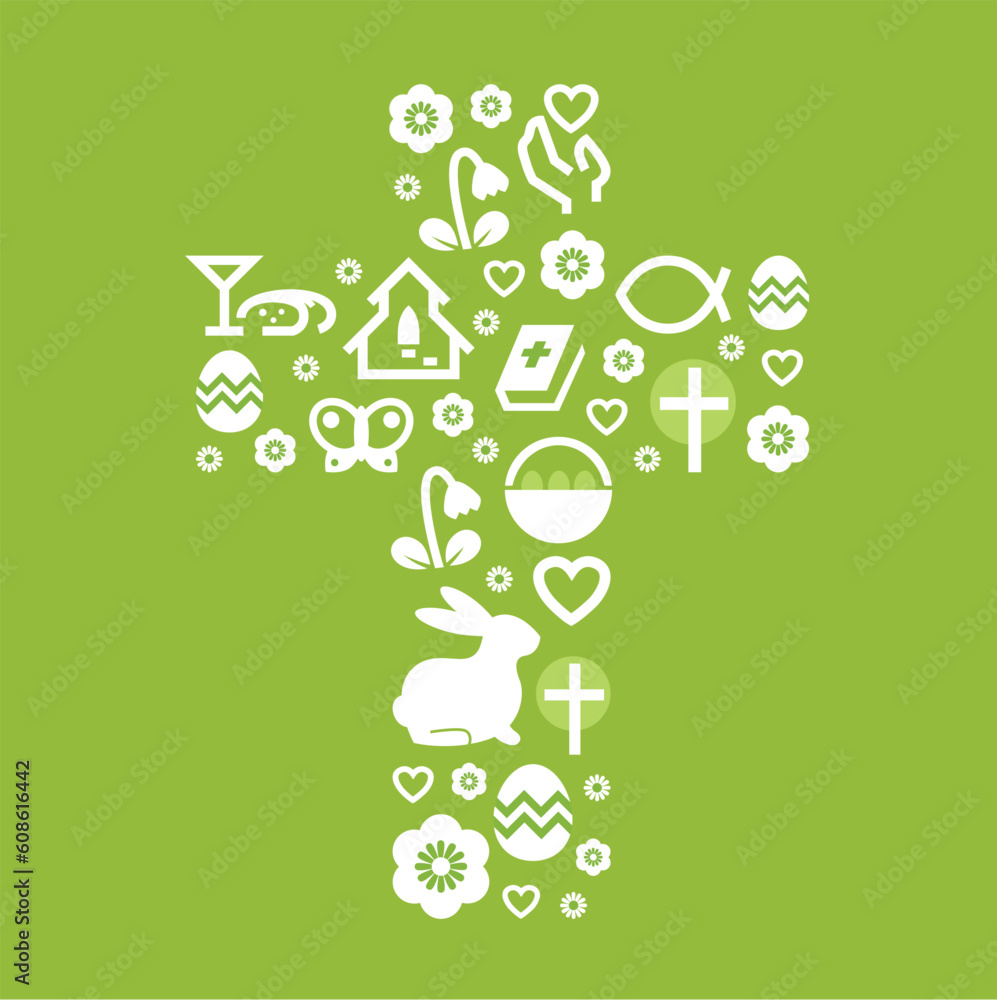 Poster cross with easter design elements inside. vector